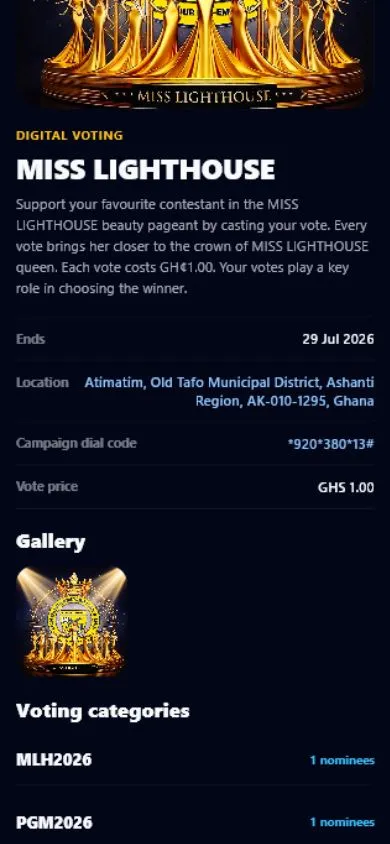 SparkGlim voting app showing a nominee and voting options